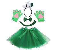 Petitebelle 3D diadema Bowtie Guantes de cola de la falda Unisex Adulto Disfraz de 5 piezas Un tamaño 3D rábano blanco