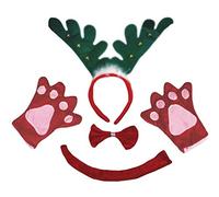 Petitebelle 3D diadema Bowtie Guantes de cola unisex adulto Disfraz de 4 piezas Un tamaño 3d verde Anillo reno