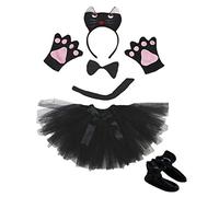 Petitebelle 3D diadema Bowtie Zapatos Guantes de cola de la falda del traje de la muchacha 6pc Un tamaño Gato Negro 3D
