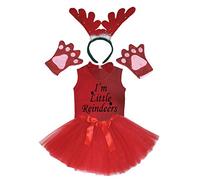 Petitebelle 3D pequeño reno rojo Cinta de cabeza Guantes Tutu camisa 6 piezas traje de la muchacha 1-2 años rojo