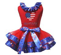 Petitebelle América 4 Corazón de julio camisa de EE.UU. Sombrero del pétalo de la falda de Nb-8y 1-3 años rojo
