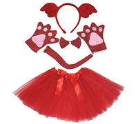 Petitebelle Ángel diadema Bowtie Guantes de cola Tutu Señora Disfraz de 5 piezas Un tamaño rojo