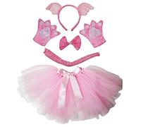 Petitebelle Ángel diadema Bowtie Guantes de cola Tutu Señora Disfraz de 5 piezas Un tamaño Rosado