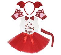 Petitebelle Ángel diadema Guante cola arco Camisa 1-8y gasa falda de la muchacha del traje 6pc 4-5 Año Angel rojo