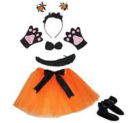 Petitebelle Araña diadema Bowtie Guantes de cola zapatos muchacha del tutú 6 piezas de vestuario Un tamaño Negro, Naranja