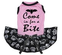 Petitebelle Bat Come In For A Bite - Vestido para perro cachorro (calavera de corona rosa/negra, talla XS)
