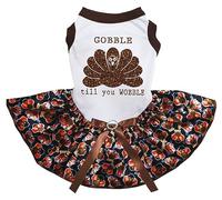 Petitebelle Brown Gobble Turkey Till You Wobble - Vestido para cachorro (blanco/pavos bebés, L)