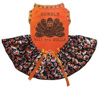 Petitebelle Brown Gobble Turkey Till You Wobble - Vestido para cachorro (naranja/pavos bebés, XL)