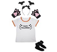 Petitebelle Camisa feliz del palo de Halloween diadema Guante zapatos de los niños de 4 piezas de vestuario Un tamaño Blanco negro