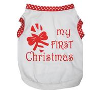 Petitebelle Candy Stick My First Christmas Puppy - Camisa para perro, diseño de lunares blancos y rojos, talla L