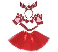 Petitebelle Copo de nieve ciervos diadema Bowtie Guantes de cola Tutu adulto Disfraz de 5 piezas Un tamaño reno rojo