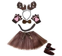 Petitebelle Copo de nieve reno Corbata Cinta de cabeza Guantes de cola Zapatos tutú de vestuario 6pc Un tamaño Brown reno