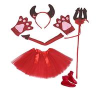 Petitebelle Corona diadema Bowtie Zapatos Guantes de cola de la falda del traje de la muchacha 6pc Un tamaño diablo rojo
