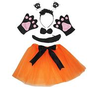 Petitebelle Cráneo doble diadema Bowtie Guantes de cola Tutu adulto Disfraz de 5 piezas Un tamaño naranja