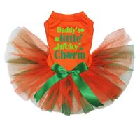 Petitebelle Daddy's Little Lucky Charm - Vestido para cachorro (naranja/verde naranja, talla L)