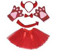 Petitebelle Diablo traje de la venda Guantes Tutu Set de 5 piezas para Lady Un tamaño rojo
