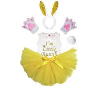 Petitebelle Diadema Bowtie Guantes de cola camisa del traje de la muchacha de la falda 6pc 1-2 Yr El oro conejito de las lentejuelas