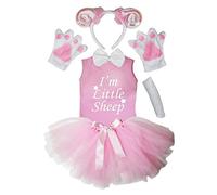 Petitebelle Diadema Bowtie Guantes de cola camisa del traje de la muchacha de la falda 6pc 6-8 Yr Ovejas rosadas