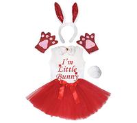 Petitebelle Diadema Bowtie Guantes de cola camisa del traje de la muchacha de la falda 6pc 6-8 Yr Rojo de las lentejuelas conejito