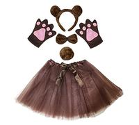 Petitebelle Diadema Bowtie Guantes de cola Tutu niña Disfraz de 5 piezas Un tamaño Oso café