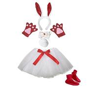 Petitebelle Diadema Bowtie Zapatos Guantes de cola de la falda del traje de la muchacha 6pc Un tamaño Rojo de las lentejuelas conejito