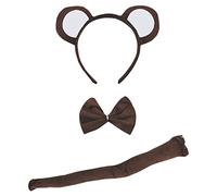 Petitebelle - Diadema con orejas, pajarita y cola de mono para disfraz de niño, 3 piezas, color marrón