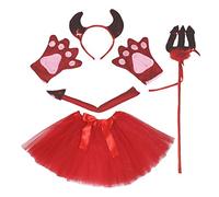Petitebelle Diadema Trident Guantes de cola de la falda Unisex Adulto Disfraz de 5 piezas Un tamaño diablo rojo