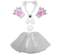 Petitebelle Disfraz de oso con diadema, guantes y tutú, 6 piezas para mujer (blanco/rosa, talla única)