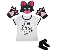 Petitebelle Estoy camisita Gato Negro zapatos del sombrero de la muchacha del traje Guante de 4 piezas 5-6 años Blanco negro