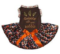 Petitebelle Feathers Gobble Till You Wobble - Vestido para cachorro (marrón/pavos bebés, L)