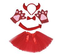 Petitebelle Guantes cola del diablo diadema Bowtie traje de 5 piezas con tutú de la muchacha Un tamaño rojo