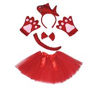 Petitebelle Guantes de cola de pescado diadema Bowtie Tutu de 5 piezas de vestuario para la muchacha del vestido de partido Niños Talla rojo