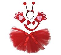 Petitebelle Guantes de cola escarabajo diadema Bowtie traje de la muchacha del tutú de 5 piezas para la fiesta Un tamaño rojo