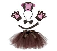 Petitebelle Guantes de la cola 3D Macaco diadema Bowtie traje de la muchacha del tutú Un tamaño marrón
