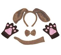 Petitebelle Guantes de la cola de perro diadema Bowtie niños Disfraz de 4 piezas Un tamaño Perro marrón