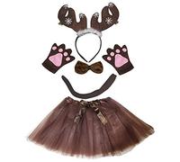 Petitebelle Guantes de la cola del copo de nieve reno diadema Bowtie Tutu Disfraz de 5 piezas Un tamaño Brown reno