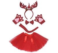 Petitebelle Guantes de la cola del copo de nieve reno diadema Bowtie Tutu Disfraz de 5 piezas Un tamaño reno rojo