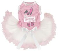 Petitebelle Happy Easter Bunny Ear Puppy Dog Dress (Rosa/Beige, S)