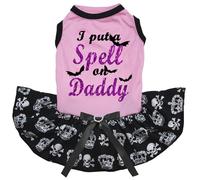 Petitebelle I Put A Spell On Daddy - Vestido para cachorro (calavera de corona rosa/negra, talla M)