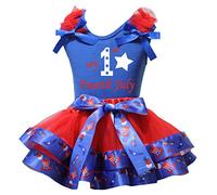 Petitebelle Mi primera camiseta de julio del cuarto de EE.UU. Sombrero pétalo rojo de la falda de Nb-2y 3-12 Meses Azul