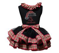 Petitebelle Mi primera Navidad Gorra Camisa a cuadros de la cinta de la falda del pétalo Nb-8y 3-12 Meses Negro