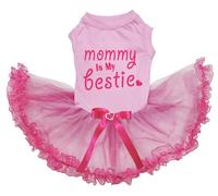 Petitebelle Mommy is My Bestie - Vestido para perro cachorro (encaje rosa/rosa, L)