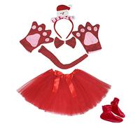 Petitebelle Muñeco de nieve diadema Bowtie Zapatos Guante cola traje 6pc Tutu para Girl Un tamaño rojo