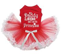 Petitebelle My Daddy Is My Hero And I Am His Princess - Vestido de cachorro para perro (encaje rojo/rojo blanco, S)