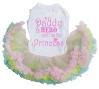 Petitebelle My Daddy Is My Hero And I Am His Princess - Vestido para perro (blanco/arcoíris, XL)