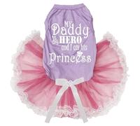 Petitebelle My Daddy is My Hero and I Am His Princess - Vestido para perro cachorro (encaje lavanda/rosa, talla L)