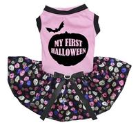 Petitebelle My First Halloween - Vestido para cachorro (rosa/calavera arcoíris, talla XS)