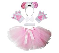 Petitebelle Ovejas 3D diadema Bowtie Guante falda de la señora Disfraz de 5 piezas Un tamaño Rosado