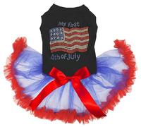 Petitebelle Rhinestones My First USA Flag - Vestido para cachorro del 4 de julio (negro/azul rojo, talla S)