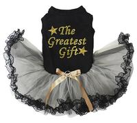 Petitebelle The Greatest Gift - Vestido para cachorro (encaje negro y dorado, talla XL)